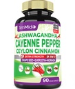 Cayenne Pepper Supplements Kapslid, 3 kuud Supply & Ashwagandha, Ceylon Kaneel, Viinamarjaseemned, Quercetin, Moringa, Ginkgo Biloba - Heart Wellness, Soodustab Seedetrakti Tervis - 90 Caps