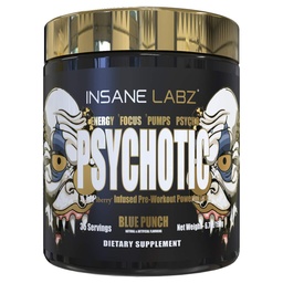 Insane Labz Psychotic Gold, High Stimulant Pre Workout Powder, Extreme Lasting Energy Focus, Pumbad ja vastupidavus Beeta Alanine, DMAE Bitartraat, NO Booster (35 Servings, Blue Punch)