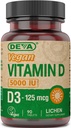 DEVA Vitamiin D3 5000 RÜ, päikesepaiste täiendus, 125 mcg Vegan D3, 90-Count Pudel