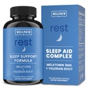 WellPath Rest Valerian Root Sleep Aid täiskasvanutele melatoniini ja L-Theanine | Natural & Herbal Sleeping pillid ekstra tugevus | 5-HTP, Lemon Balm, Kummel, 60 Ct