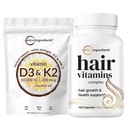 Mikrokoostisosad Vitamiin D3 10 000iu + K2 200mcg Kookospähkliõli Softgels & Hair Vitamiinid Komplekskapslid Bundle 2 Pack | Essential Sunshine Vitamins | 14-in-1 Advanced Hair Growth Support