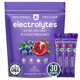 Keppi elektrolüütide pulbripaketid – mustika granaatõunad 30 serveerimist – suhkru hüdratatsioonilisandita kaaliumi, magneesiumi, naatriumi – keto, vegani, paastu-sõbralikult, nullkaloriga hüdratatsioonipaketid
