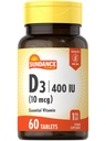 Sundance Vitamiin D3 400 RÜ (10 mcg) | 60 taimetoitlast tabletti | oluline vitamiinilisand | taimetoitlane, mitte-GMO ja gluteenivaba valem