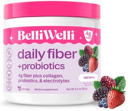 Belli Welli kiudaine lisand naistele ja meestele - Premium Daily Fiber Pulber orgaanilisest akaatsiast, millele on lisatud kollageeni, elektrolüüte ja probiootikume - Bloat, kõhukinnisus ja soolestiku tervisetoetus (Wild Berry)