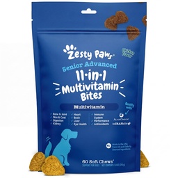 Zesty Käpad Senior Dog Multivitamiin Ravib - Glükosamiin koertele + Seedeensüümid & Probiootikumid - Teraviljavabad Koera Vitamiinid ja Toidulisandid Nahale & Coat + Immune Health Chicken - Advanced - 60ct