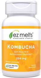 EZ sulatab lahustuvad suhkruvabad Kombucha tabletid SCOBY & Apple'i siidriäädikaga, soolestiku tervise lisandid meestele ja naistele, ingveri sidruni maitse, 2-kuuline pakkumine - 1 pakend