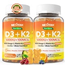 Vitamiin D3 K2 Gummies 5000 IU / 10000 RÜ Omega-3 250mg + K2(MK-7) 100mcg - 5X imendumine kui standard D3K2, koos C-vitamiini, tsingi ja 5 orgaaniliste köögiviljadega, toetades luu ja hammaste tugevust, immuunsus