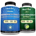 Nutrivein Premium Berberine 1200mg & Citrus Bergamot Extract 1400mg Bundle - Ceylon Cinnamon & 25: 1 Bergamia Extract - Weight Management & Immune Support Plus Heart Health - 120 kapslit Iga