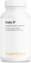 Supersmart Daily3 + Bio PQQ (All-in-One Formula) - Multivitamiin naistele ja meestele - 45 olulist toitainet | Mitte-GMO & Gluteenivaba | 1 kuu pakkumine - 90 taimekapslit