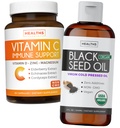 Bundle of Black Seed Oil Vedel & Vitamiin C - Immune Fusion Booster Pack - Organic Black Seed Oil Vedel (8fl oz) Premium Külmpressitud Nigella Sativa & C-vitamiini Immune Support (Non-GMO)(60 kapslit)