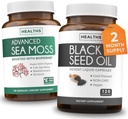 Black Seed Oil & Irish Sea Moss (2-kuuline tarne) - Wellness Duo Bundle of Black Seed Oil (120 kapslit) Külmpressitud Nigella Sativa & Irish Sea Moss (120 kapslit) bioperiini ja põiepõie