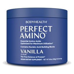 BodyHealth PerfectAmino Powder - BCAA ja EAA Pulber Pre ja Post Workout - Aminohappe energiajook meestele ja naistele, et toetada Lean lihaseid ja taastumist - Vanilla - 30 Servings