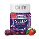 OLLY Max Strength Sleep Gummy, 10mg Melatoniin, L-Theanine, Kummel, Sidrun Balm, Sugar Free, Taimetoitlane Sleep Aid, Maasikas - 50 Count