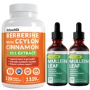 21-in-1 Berberine Supplement koos Ceylon Cinnamon Chromium, Bitter Melon ja rohelise tee ekstrakt (120 ct) ja 5-in-1 Mullein tilgad kopsud ja hingamisteede kopsude tervise ja bronhide toetust (60 Servings)