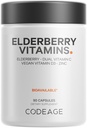 Kodeiin Elderberry Vitamiinid - Orgaaniline kääritatud Elderberry Blend, C-vitamiin askorbiinhape ja orgaanilised Acerola Kirsid, Vitamiin D3, Tsink, Sambucus Marjad - 90 kapslit