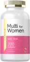 Carlyle Multivitamiin naistele Raud | 200 Softgels | Olulised vitamiinid, mineraalid ja Omegas | Toitumistoetus Täiendus | Mitte-GMO & Gluteenivaba