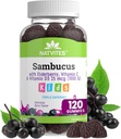 Black Sambucus Elderberry Gummies for Kids - Immune Support Supplement koos C-vitamiini ja D3-vitamiiniga immuunsuse suurendamiseks - Taimetoitlane, mitte-GMO, gluteenivaba, pähklite ja piimatoodete vaba - 120 Gummies (pakk 1)