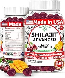 Lunakai USA Made Pure Shilajit Gummies 1200mg Ashwagandha & Chaga - Himalayan Shilajit meestele ja naistele, energia ja elujõu toetus, 60ct