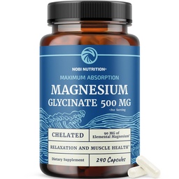 Magneesiumglütsinaat 500mg kelaaditud kõrge imendumise jaoks | Lihaste lõõgastus, luud, süda, närvid, uni ja rahulikkus naiste ja meeste jaoks | Magneesiumkelaadi lisand ja bisglütsinaadi kompleks | 240ct