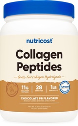 Nutrikost kollageenpeptiidide pulber (šokolaadi maapähklivõi maitsestatud) 1 LB - rohusöödetud kollageeni hüdrolüsaat, gluteenivaba