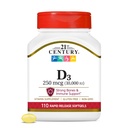 21. sajand Vitamiin D3 250 mcg (10 000 RÜ) Kiire vabastamise Softgels, 110 Count