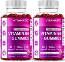Vitamatic 2 pakendid Vitamiin B6 100mg Gummies - looduslik maasikamaitse - 60 pektiinipõhist kummipudelit pudeli kohta - närvisüsteemi ja energia toetus