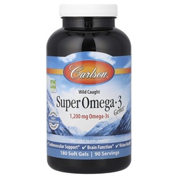 Carlson - Super Omega-3 Gems, 1200 mg Omega-3s, südame-veresoonkonna tugi, ajufunktsioon ja nägemus Tervis, 180 pehmet geeli
