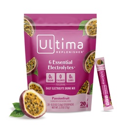 Ultima Replenisher Daily Electrolyte Powder Drink Mix – Sugar Free – Passionfruit, 20 Stickpacks – Hüdratsioonipaketid 6 elektrolüüti ja Trace Minerals – Keto Friendly, Non-GMO