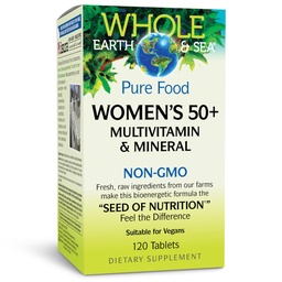 Looduslikud tegurid Kogu Maa ja mere Naiste 50+ multivitamiini ja mineraali, 1 serveerimine sisaldab toitu, mis vastab 1⁄2 naela köögiviljadele, 120 tabletti