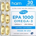 HAIM EPA1000 MINI - puhas EPA kalaõli lisand - 1100 mg oomega-3 südame, aju ja liigeste tervise jaoks - kõrge potentsi, habemetu softgels - väikesed, kergesti neelatavad kapslid - 60 Softgels - valmistatud USA-s