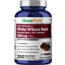 NusaPure White Willow Bark 20: 1 Extract, 200 mg Equivalent to 4000mg, 200 Veggie Capsules, Max Strength, (Non-GMO, Vegan)