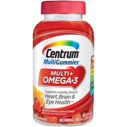 Centrum MultiGummies Omega 3 Gummy Multivitamiin täiskasvanutele, multivitamiinid / multimineraalsed toidulisandid, maasikad / sidrunid / oranžid maitsed - 100 krahv