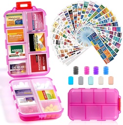 14 Grids Travel Pill Korraldaja Karp 415-Pcs Ravimi nimesildid - Tasku Daily Pharmacy Case Container Kit - Reisiravimite hoidja Fish Oil Vitamin Supplement Storage - Puhas Pink