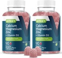 Viteey Calcium Magneesium Tsink Gummies vitamiin D3 - toetab luude tervist, närvide ja immuunsüsteemi funktsiooni - Kaltsium Magneesium Tsink D3 täiskasvanutele ja teismelistele - GMO-vaba - näritav Vaarika Maitsestatud Gummy