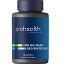 ProHealth Resveratrool 1000mg | Puhas trans-resveratrool | Plus Quercetin, punane vein ja roheline tee ekstrakt | Kliiniliselt õppis toetama rakkude tervist, mälu, tervislikku vananemist | 60 kapslit