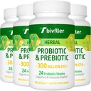 Probiootikumid naistele Mehed - 300 miljardit CFU, 24 tüve probiootikumid + 15 Orgaanilised maitsetaimed Prebiootikumid Blend, Pre ja probiootikumid, seedetrakti tervise, immuunsuse ja soolestiku, kõhulahtisuse, puhituse, vegani, 8 kuu pakkumine