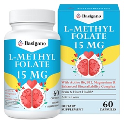 15mg L Metüülfolaat (5-MTHF) - aktiivne foolhape, rikastatud vitamiinidega B6 ja B12-60 taimekapslid - mitte-GMO, gluteenivaba