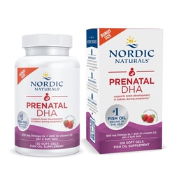 Nordic Naturals Prenatal DHA, Maasikas - 120 Soft Gels - 830 mg Omega-3 + 400 IU D3-vitamiini - toetab aju arengut imikutel raseduse ja imetamise ajal - Non-GMO - 60 Servings