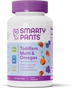 SmartyPants Toddler Multivitamiin Gummies: Omega 3 kalaõli (EPA / DHA), Vitamiin D3, C, Vitamiin B12, B6, A, K & Tsink, Biotiin, Beeta-karoteen, Gluteenivaba, Kolm puuviljamaitset, 70 loend (23 päeva pakkumine)