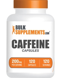 BulkSupplements.com Kofeiin 200mg kapslid - kofeiinilisandid, kofeiinipillid 200mg - energiatoetuseks, 1 kofeiinikapsel serveerimise kohta, 120 kapslit (pakk 1)