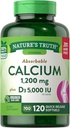 Nature's Truth Absorbable Calcium 1200 mg Plus D3 5000 RÜ ühe serveeritava kiirvabastuspehmendaja kohta - 120 ct, pakend 2