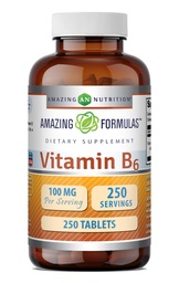 Amazing valemid Vitamiin B6 täiendus | 100 mg serveerimise kohta | Tabletid | Mitte-GMO | Gluteenivaba | Valmistatud USAs (1 Pack, 250 Count)