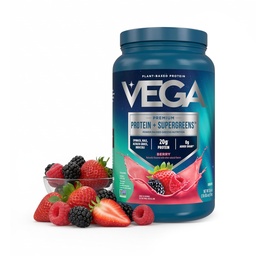 Vega valk + supergreens - 20 g taimepõhine valk, Berry, 26 Servings, Real Greens & Köögiviljad, Vegan Keto, 0g Lisatud suhkur, Mitte-GMO, Gluteenivaba, Piimavaba, 1,7 lbs (pakendamine võib varieeruda)