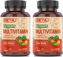 DEVA Vegan Multivitamiin & Mineral Supplement koos Raud 2-Pack, Spirulina, Chlorella, Ashwagandha, Broccoli & More, 90 kaetud tabletid Iga
