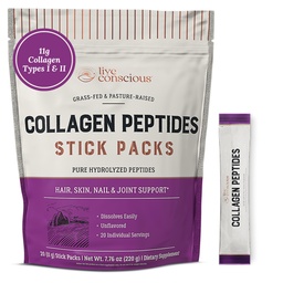 Elus teadlik kollageenpeptiidid Pulber Maitsestamata pakendid - Hüdrolüüsitud kollageeni pulber - Juuksed, nahk, küünte ja liigeste tugi - Tüüp I & III Grass-Fed kollageeni täiendused naistele ja meestele - Pakend 20