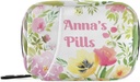 Kohandatud Pill Box 7 päeva Pill Case Bag akvarell Floral personaliseeritud Nimi Travel Pill Korraldaja kott Zipper Portable Weekly Case Compact Suurus Vitamiini täienduse hoidja