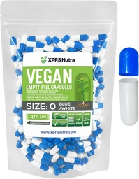 XPRS Nutra suurus 0 Tühjad kapslid - 100 tühjad vegankapslid - taimetoitlased pillid - DIY köögiviljakapslid - taimetoidu kapslite täitmine - taimne pillid iseendale (sinine / valge)