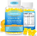 Kaltsiummagneesium Tsinkkummid täiskasvanutele ja lastele, 1000mg suhkruvaba kaltsiumtsitraadi lisand, kõrge imendumine Magneesiumglütsinaatkummid vitamiiniga D3 ja K2 - luu ja lihased ja immuuntervis (2 Pack)