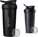 BlenderBottle Strada Shaker Cup Isoleeritud roostevabast terasest veepudel traadi viskiga, 24-kordne, must ja klassikaline raputuspudel ideaalne valgu raputamiseks ja eeltreeninguks, 28-kordne, must