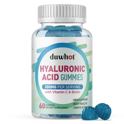 Hüaluroonhappe kummid, hüaluroonhappe lisandid C-vitamiini ja biotiiniga 5000 mcg nahale, juustele, küünte tervisele, liigeste lisandid naistele ja meestele, madal suhkur, vegan, mitte-GMO, 60 loendit
